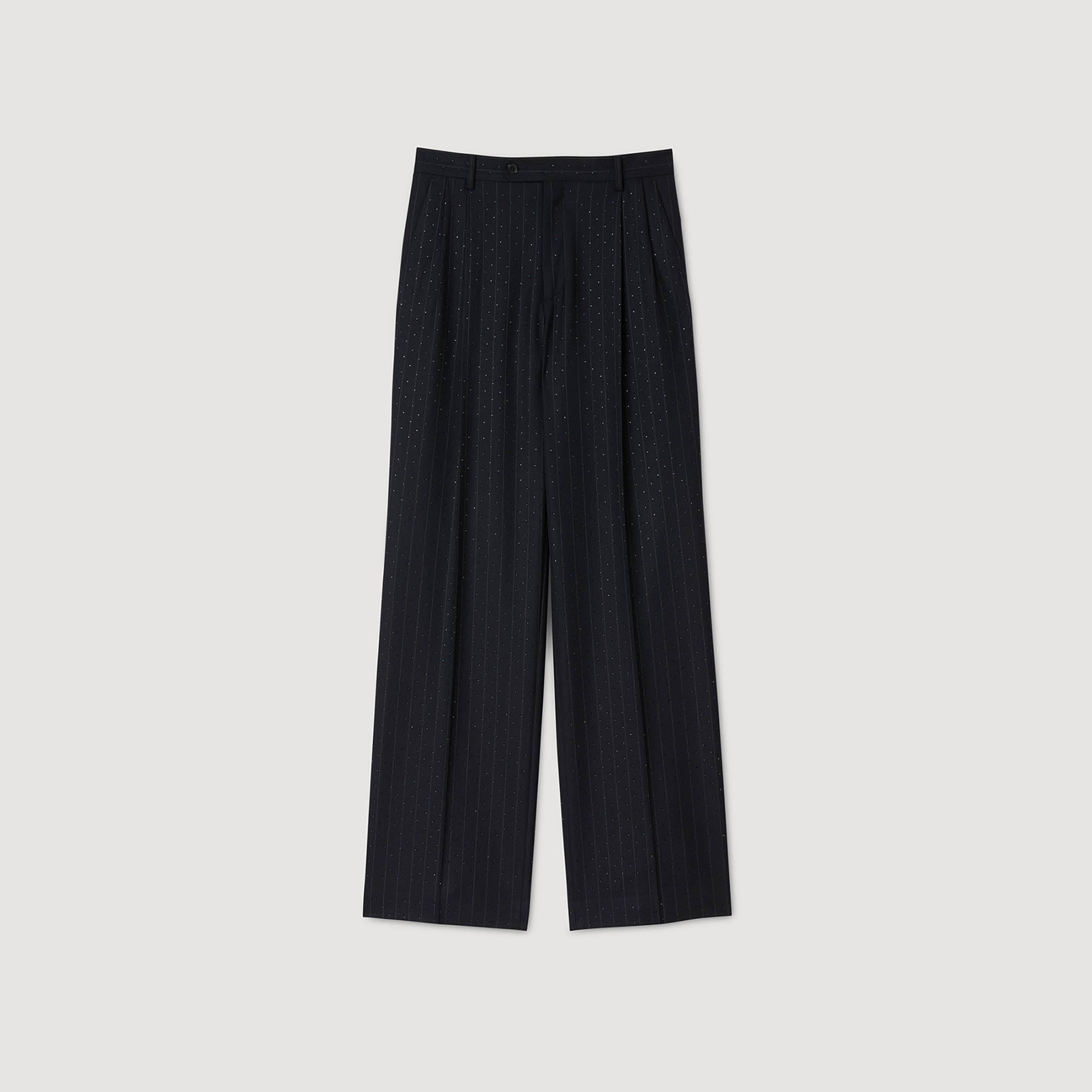 Pernault Rhinestone Striped Trousers Navy Blue