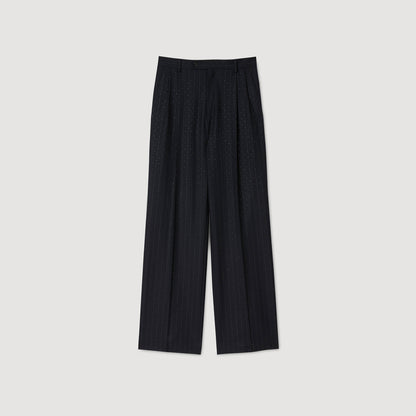 Pernault Rhinestone Striped Trousers Navy Blue