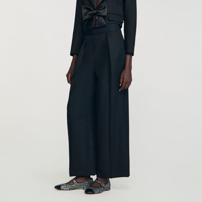 Leandre Wide-Leg Elastic Waist Trousers Black