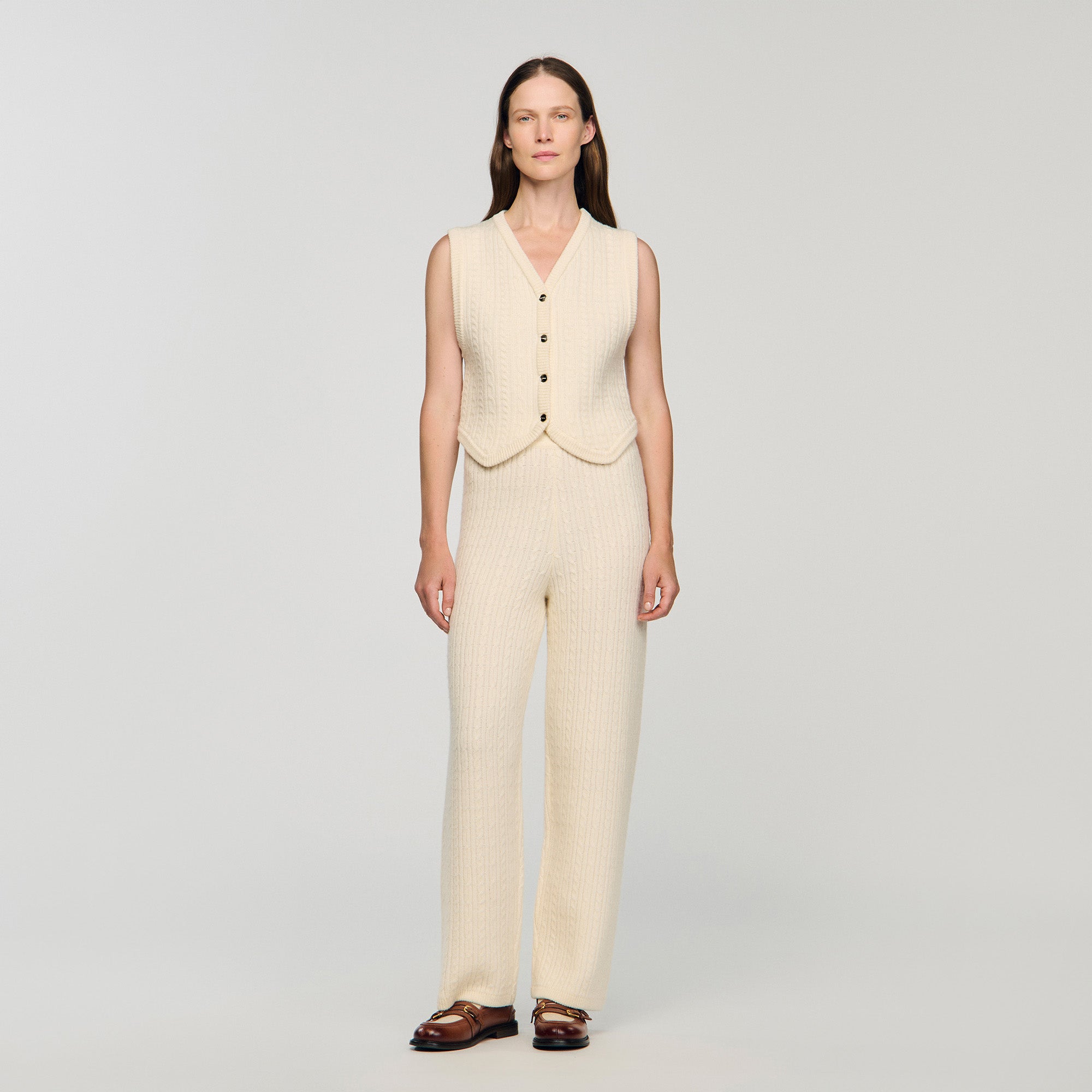 Valaud Cable Knit Trousers Ecru