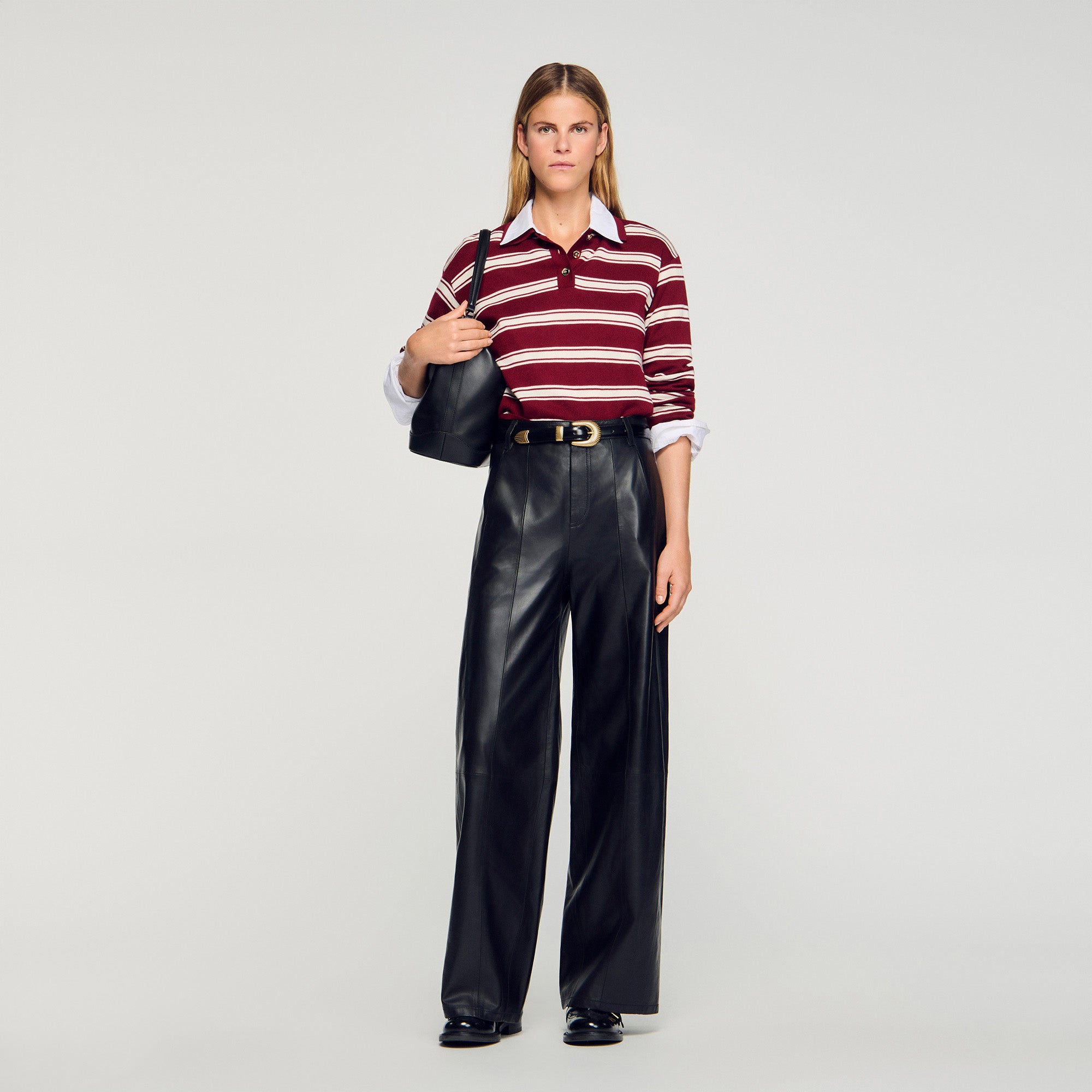 Everlys Wide-Leg Leather Trousers Black