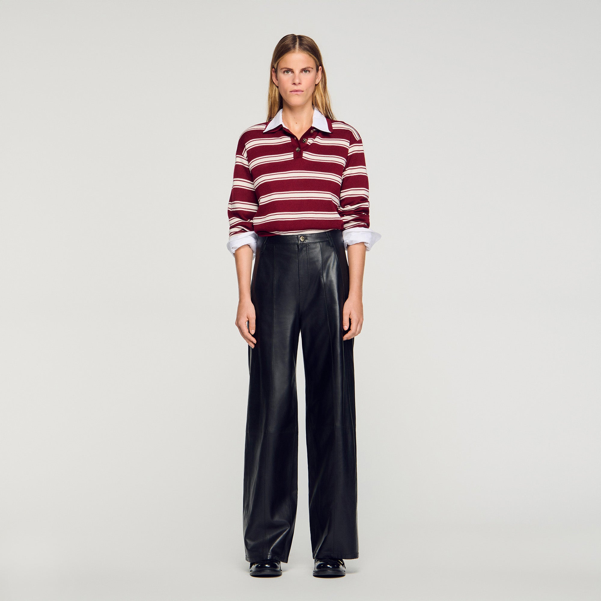 Everlys Wide-Leg Leather Trousers Black