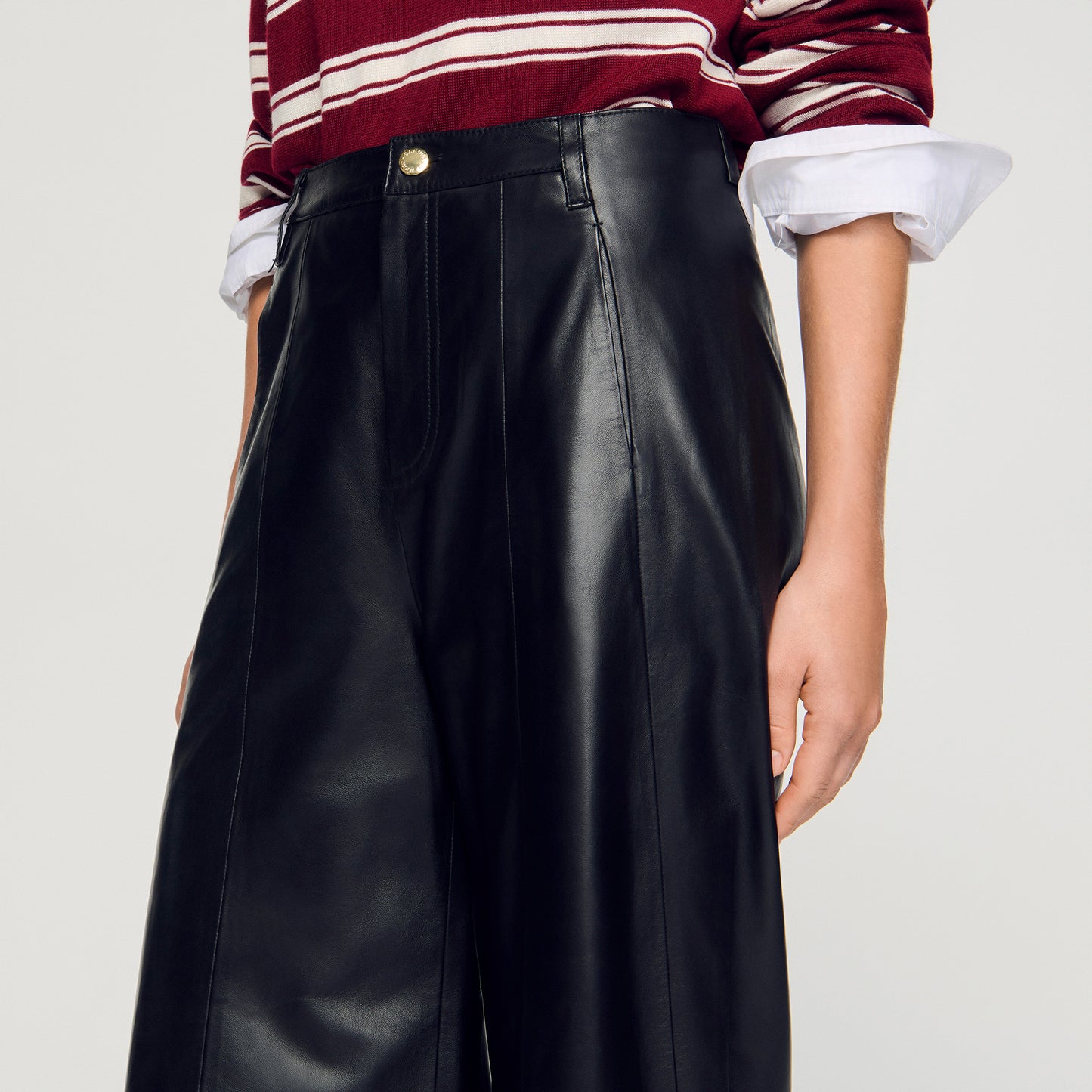 Everlys Wide-Leg Leather Trousers Black