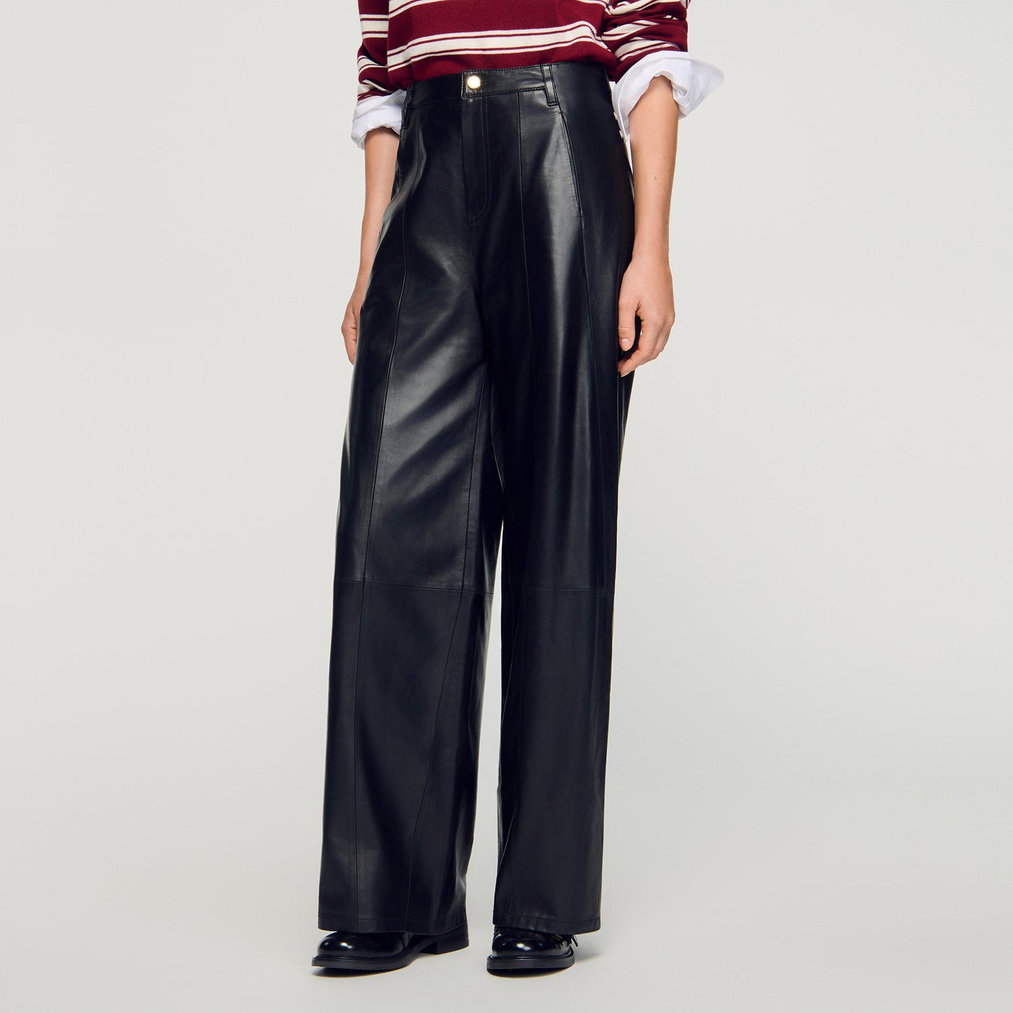 Everlys Wide-Leg Leather Trousers Black