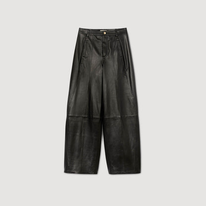 Everlys Wide-Leg Leather Trousers Black