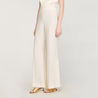 Tobias Buttoned-Slit Straight-Leg Trousers Ecru