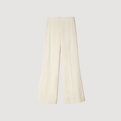 Tobias Buttoned-Slit Straight-Leg Trousers Ecru