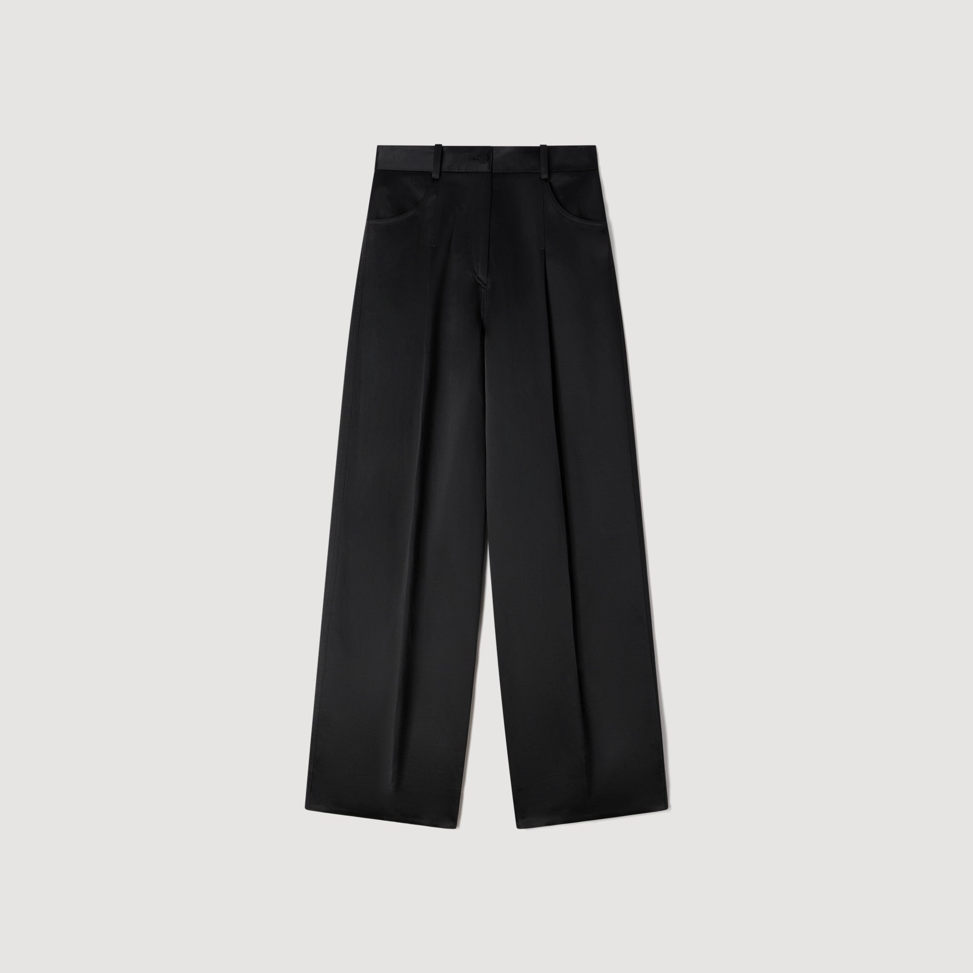 【SHAREEF】WIDE SLACKS Zephir Satin-Effect Wide-Leg Trousers Black