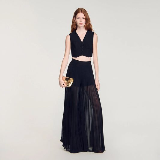 Janis Pleated Wide-Leg Trousers Black