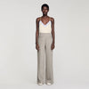 Leyo Wide-Leg Checked Wool Trousers Greige