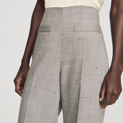 Leyo Wide-Leg Checked Wool Trousers Greige