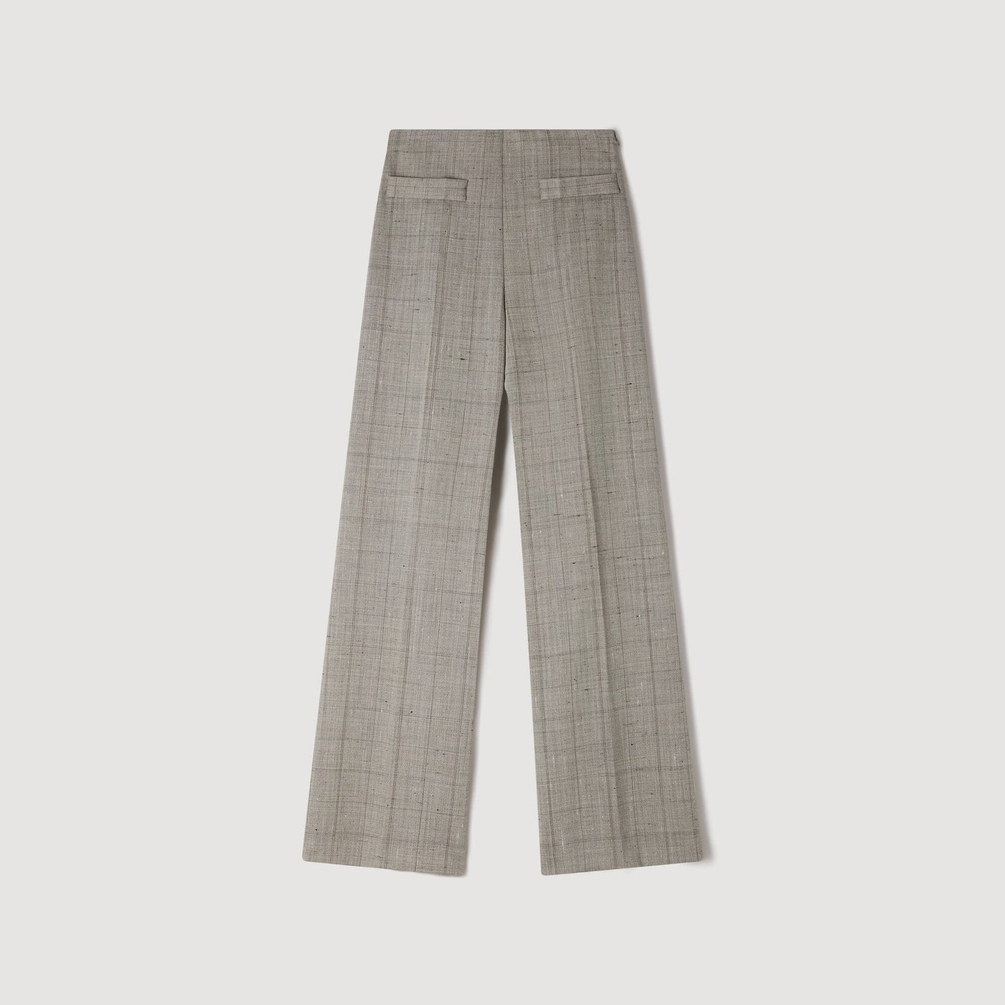 Leyo Wide-Leg Checked Wool Trousers Greige