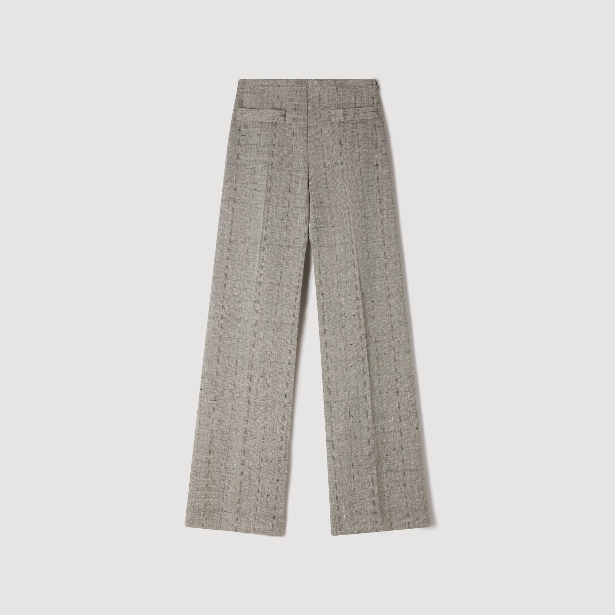 Leyo Wide-Leg Checked Wool Trousers Greige