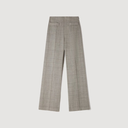 Leyo Wide-Leg Checked Wool Trousers Greige