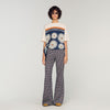 Floral Print Floaty Trousers Deep Blue Ocher