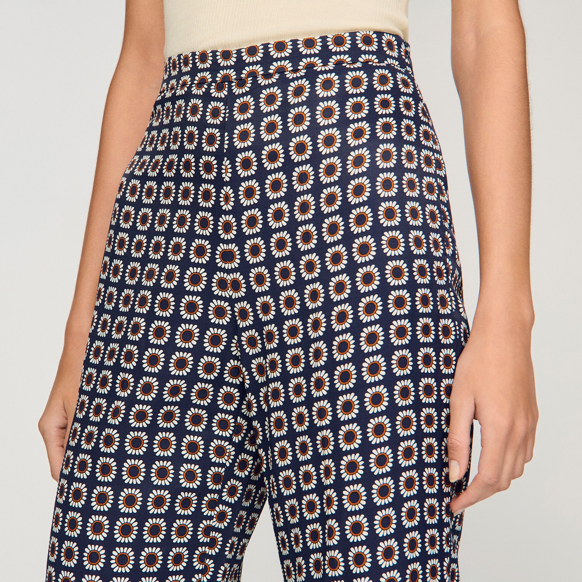 Floral Print Floaty Trousers Deep Blue Ocher