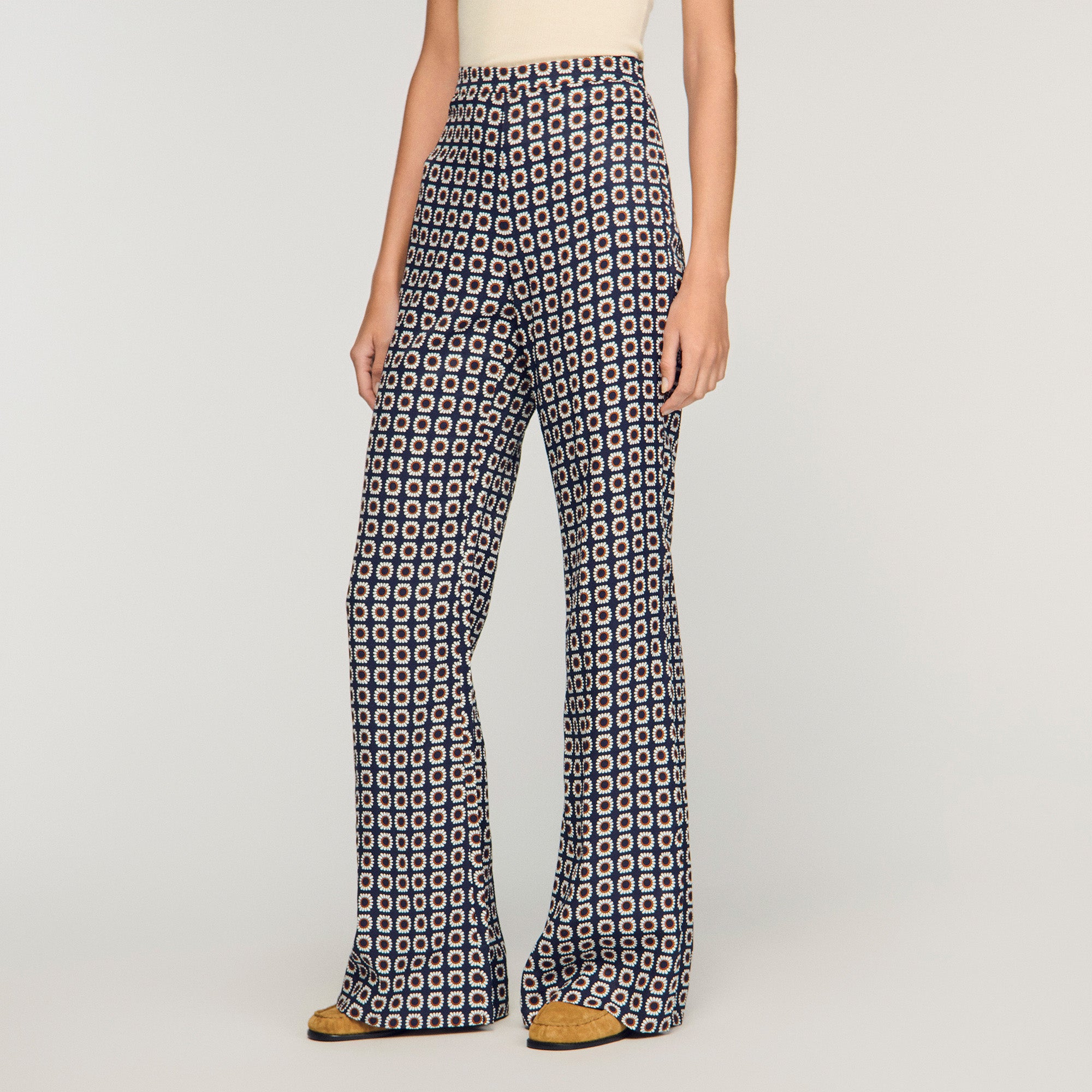 Floral Print Floaty Trousers Deep Blue Ocher