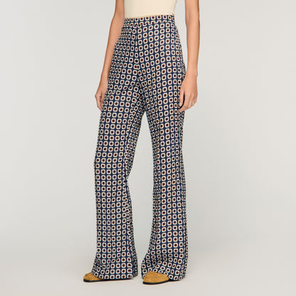 Floral Print Floaty Trousers Deep Blue Ocher