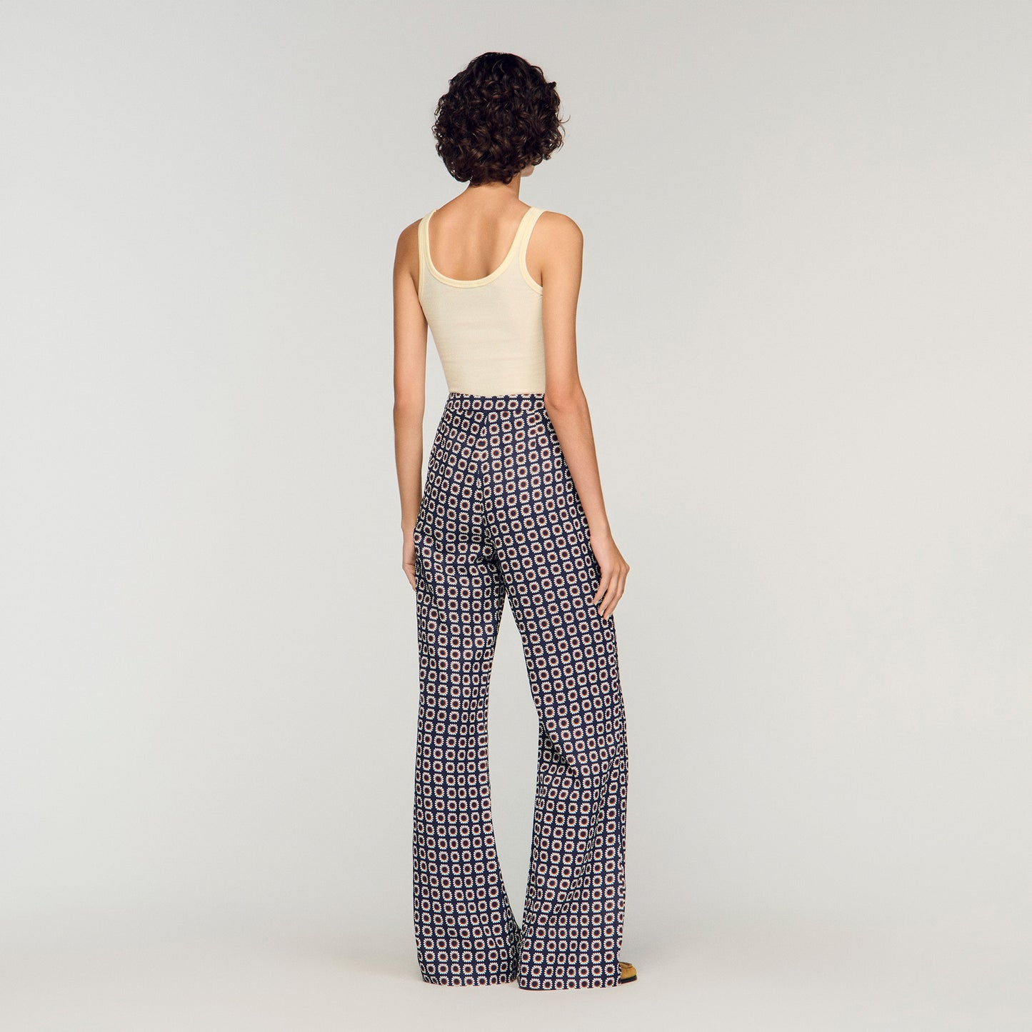 Floral Print Floaty Trousers Deep Blue Ocher