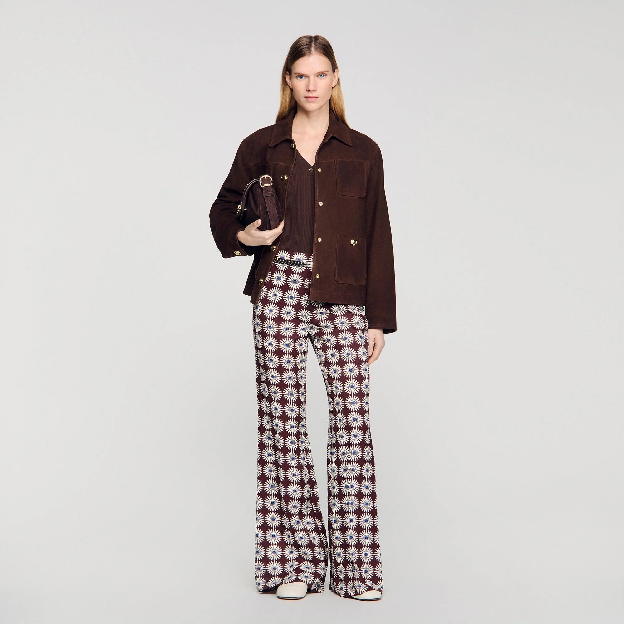 Doris Floral-Print Floaty Trousers Marron / Bleu