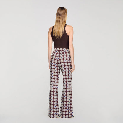 Doris Floral-Print Floaty Trousers Marron / Bleu
