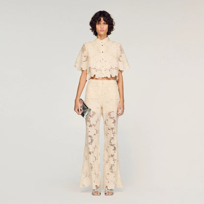 Amani Guipure Lace Trousers Ecru