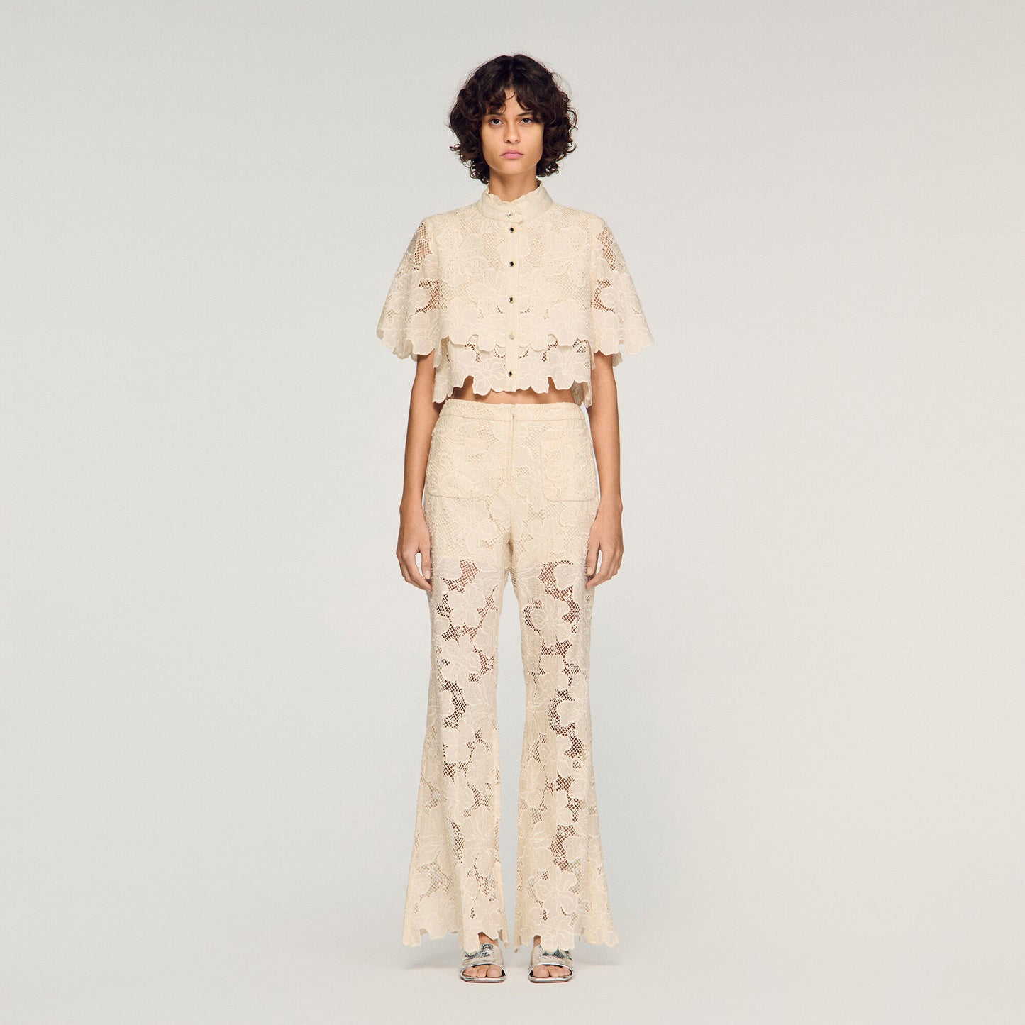 Amani Guipure Lace Trousers Ecru