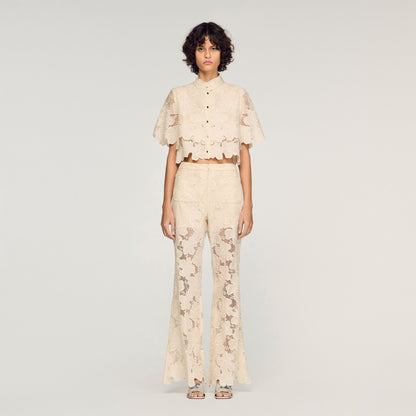 Amani Guipure Lace Trousers Ecru