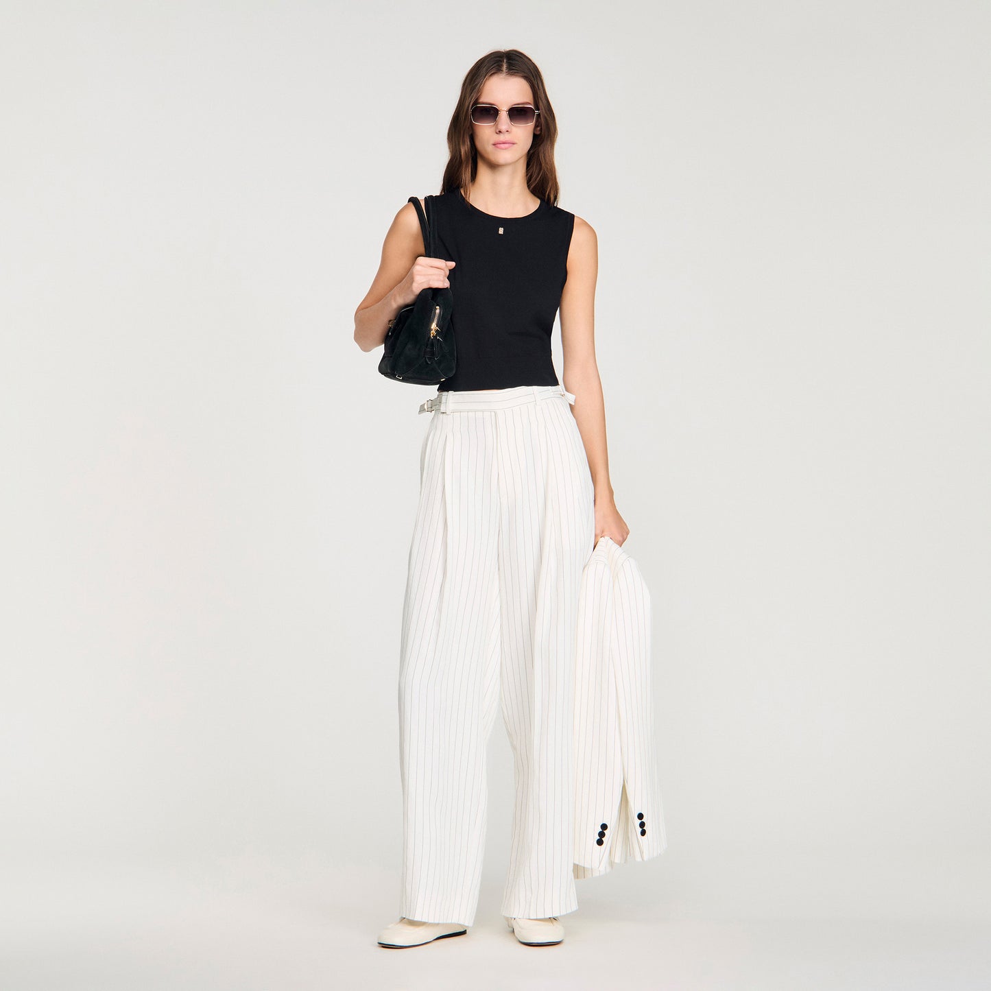 Striped Suit Trousers Ecru Black