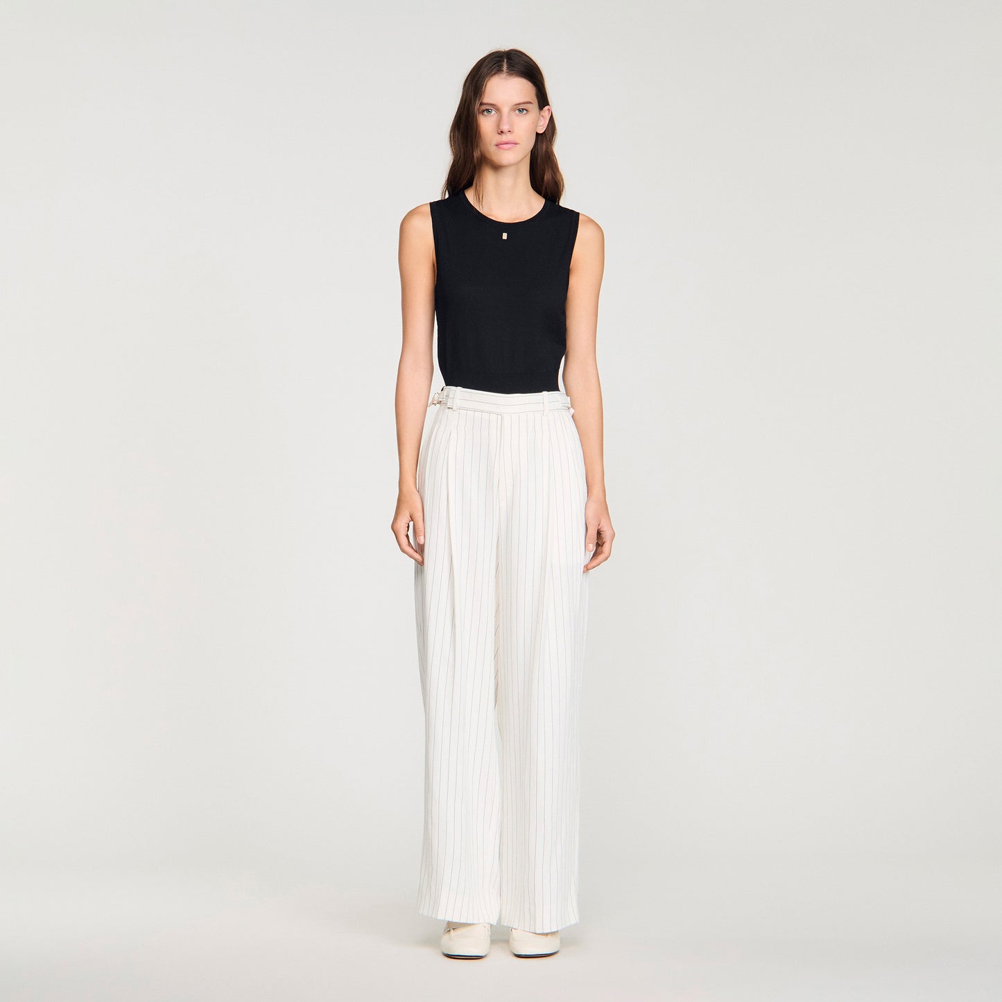 Striped Suit Trousers Ecru Black