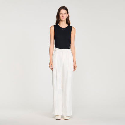 Striped Suit Trousers Ecru Black