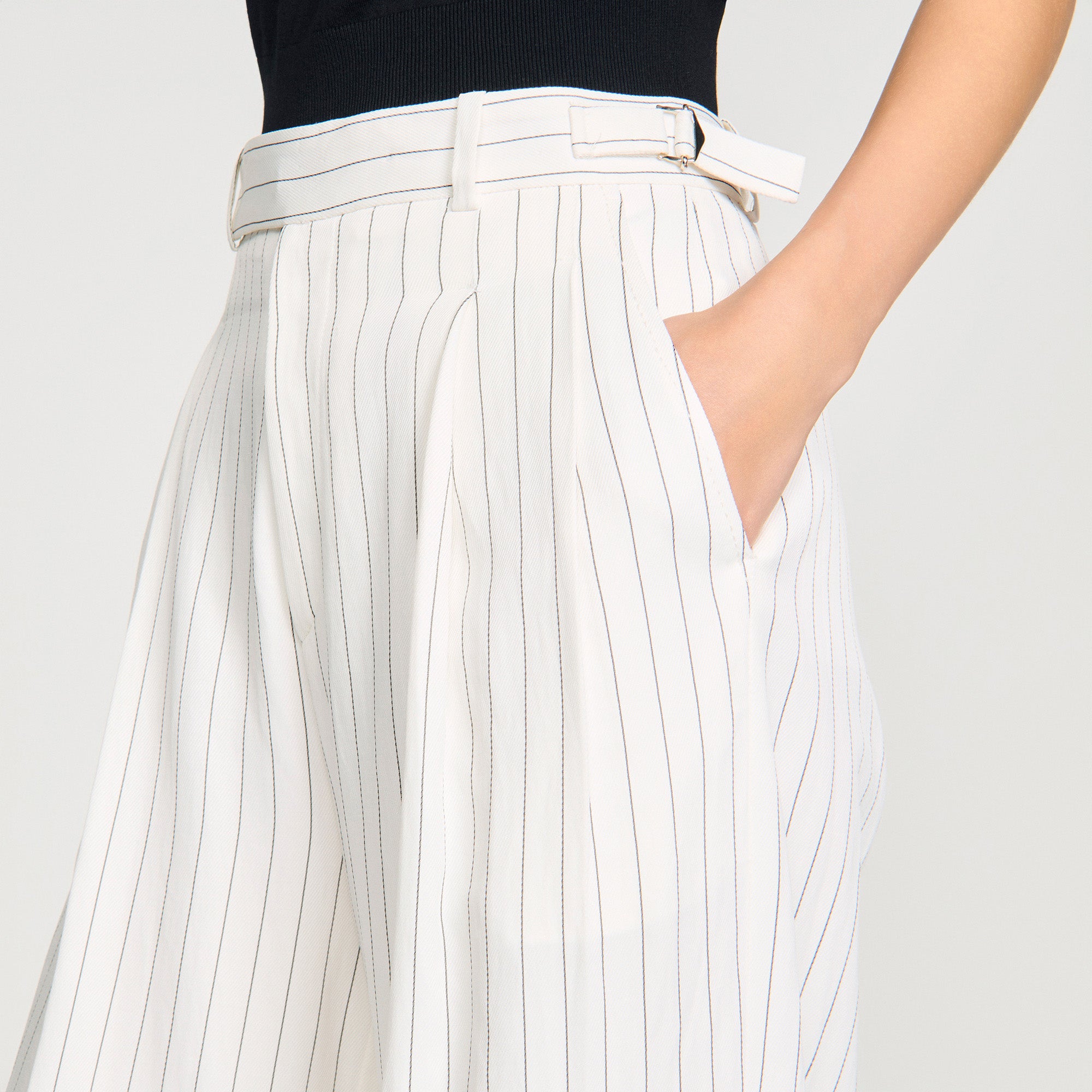 Striped Suit Trousers Ecru Black