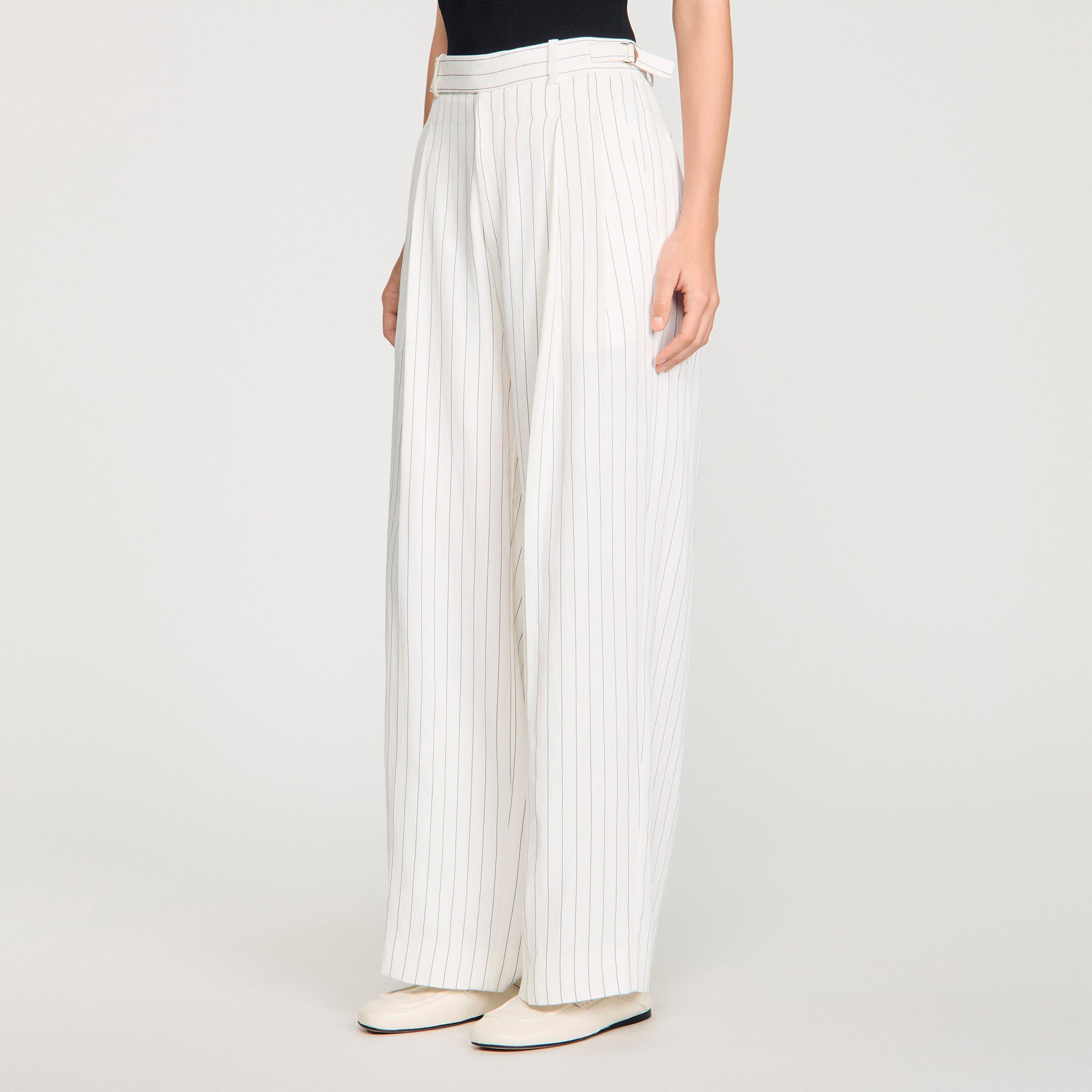 Striped Suit Trousers Ecru Black