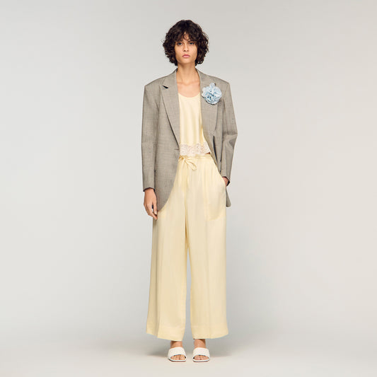 Talia Satin Wide-Leg Trousers Light Yellow
