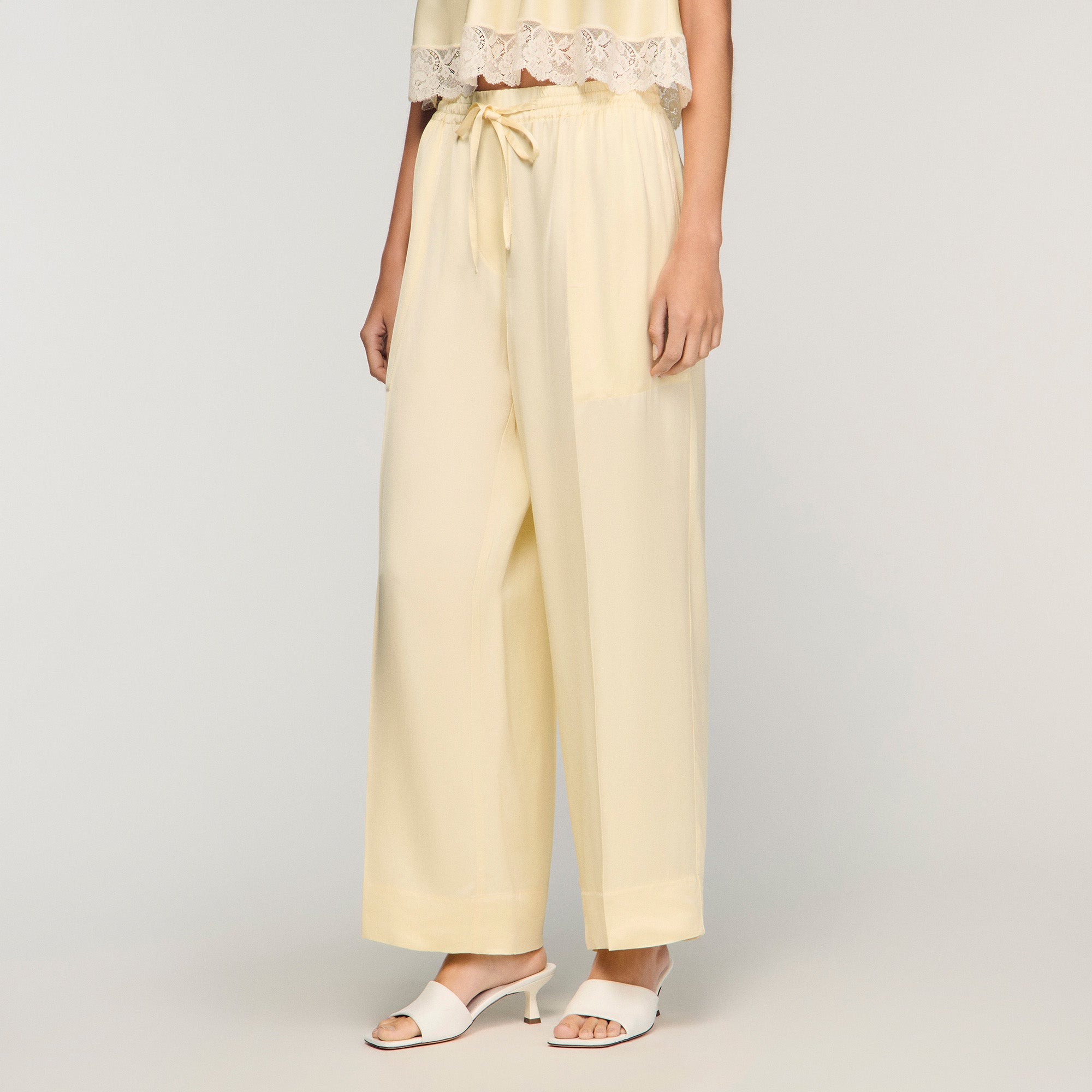 Talia Satin Wide-Leg Trousers Light Yellow