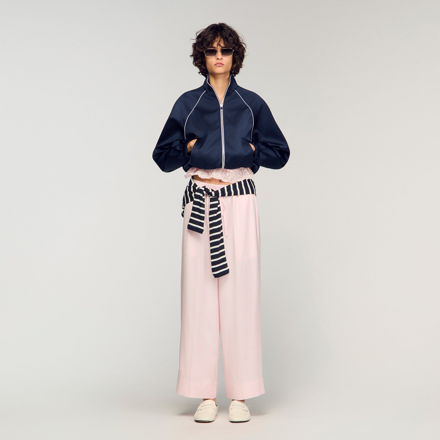 Satin Wide Leg Trousers Light Pink