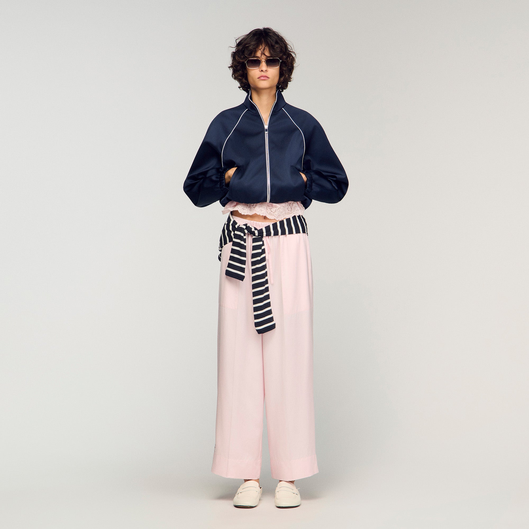 Satin Wide Leg Trousers Light Pink