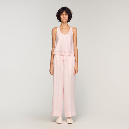 Satin Wide Leg Trousers Light Pink