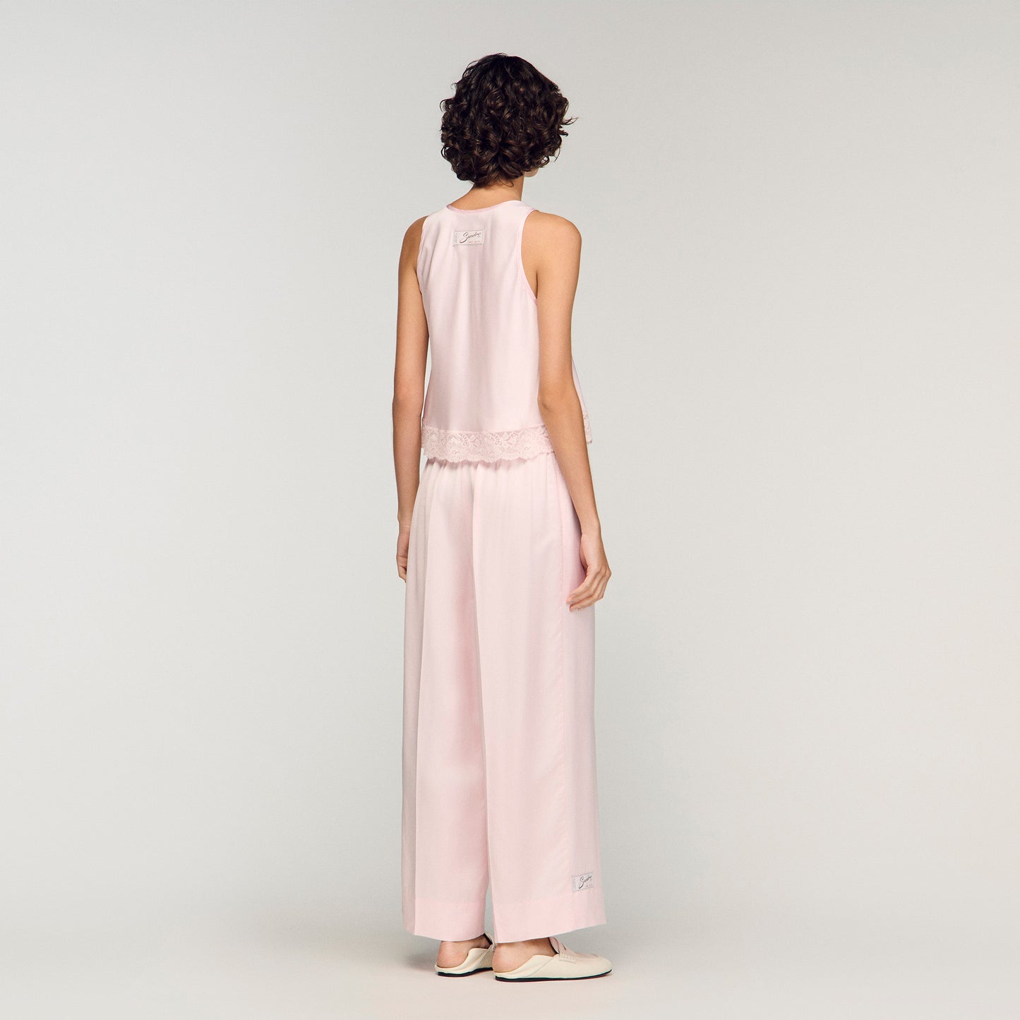 Satin Wide Leg Trousers Light Pink
