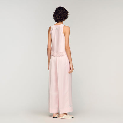 Satin Wide Leg Trousers Light Pink
