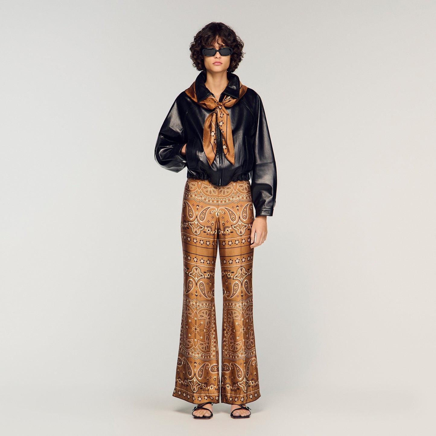 Bandana Print Floaty Trousers Brown Black