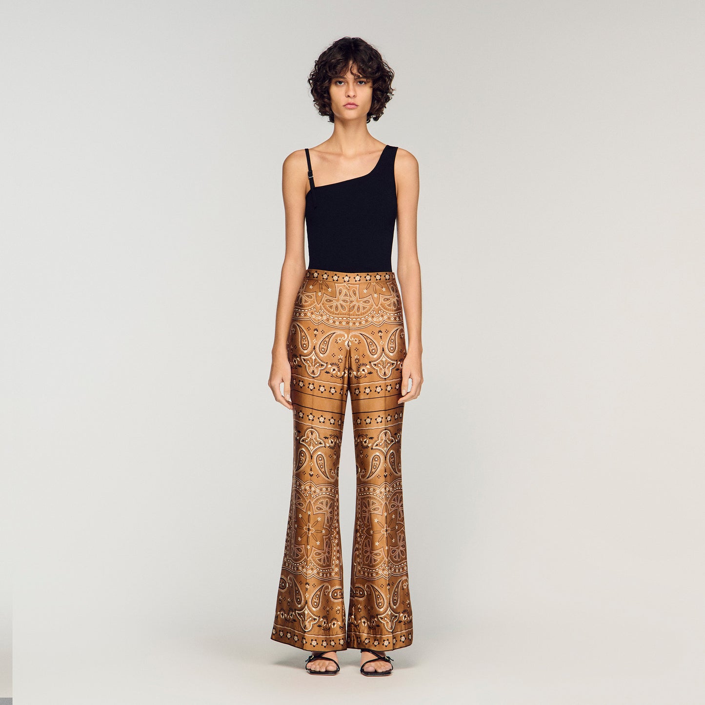 Bandana Print Floaty Trousers Brown Black