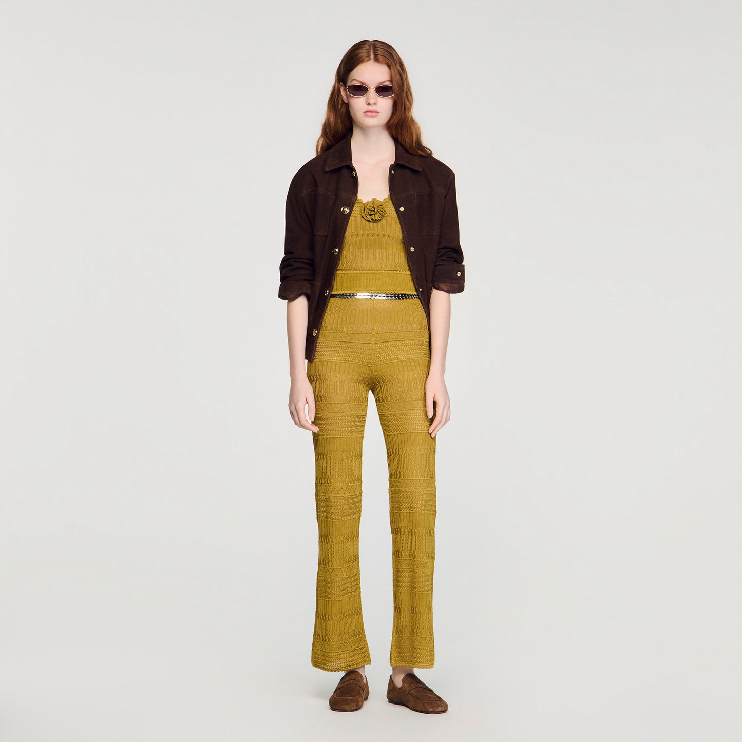 Milan Pointelle Knit Trousers Olive