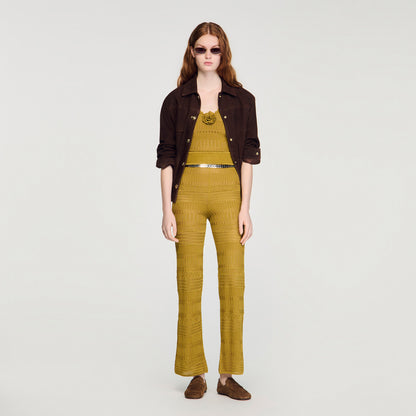 Milan Pointelle Knit Trousers Olive