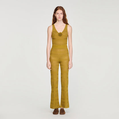 Milan Pointelle Knit Trousers Olive