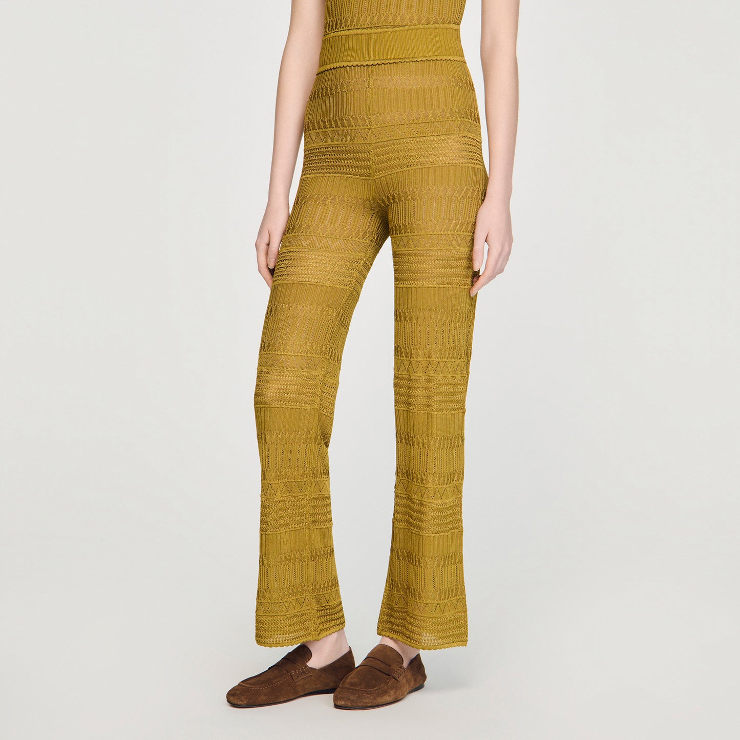 Milan Pointelle Knit Trousers Olive