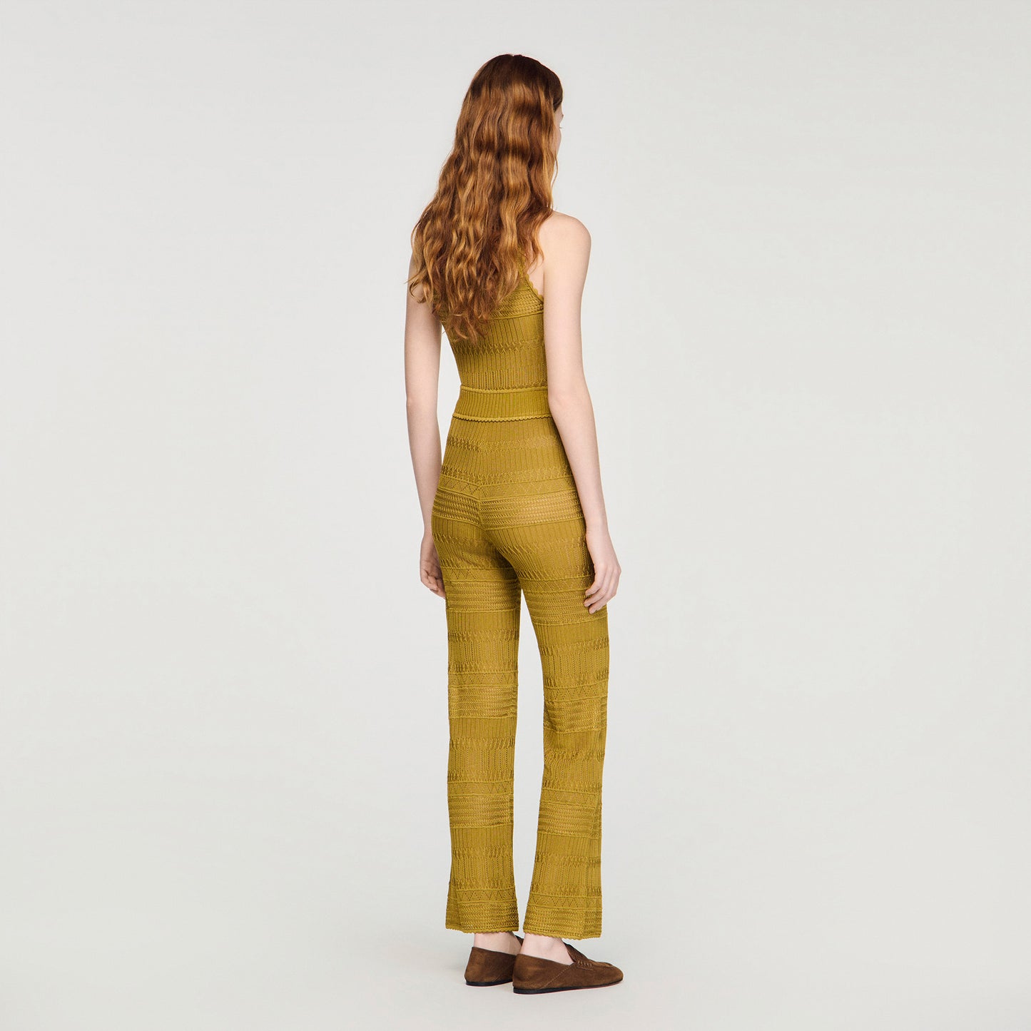Milan Pointelle Knit Trousers Olive