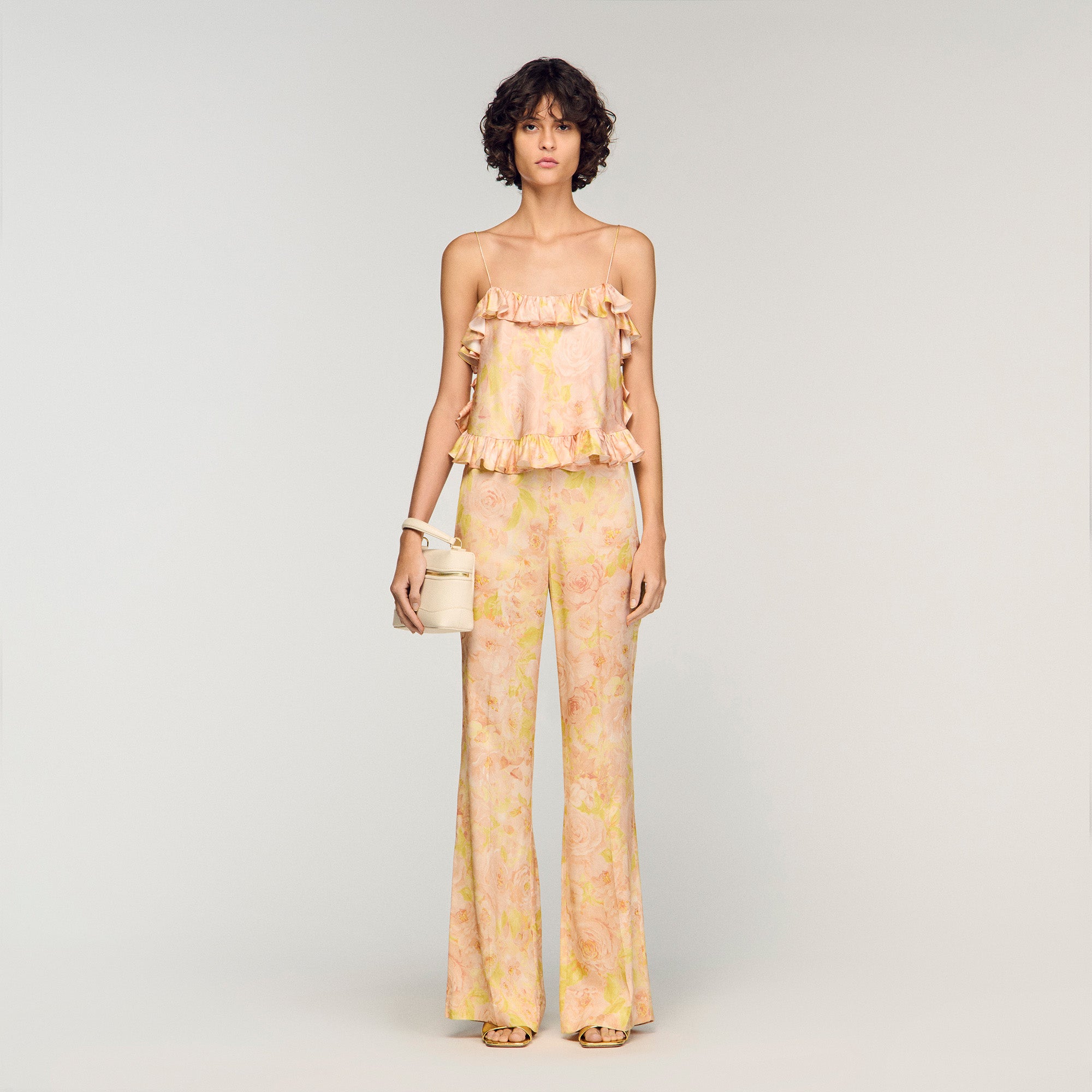 Floral Print Floaty Trousers Pink Green