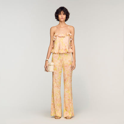 Floral Print Floaty Trousers Pink Green