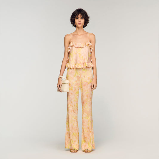 Floral Print Floaty Trousers Pink Green